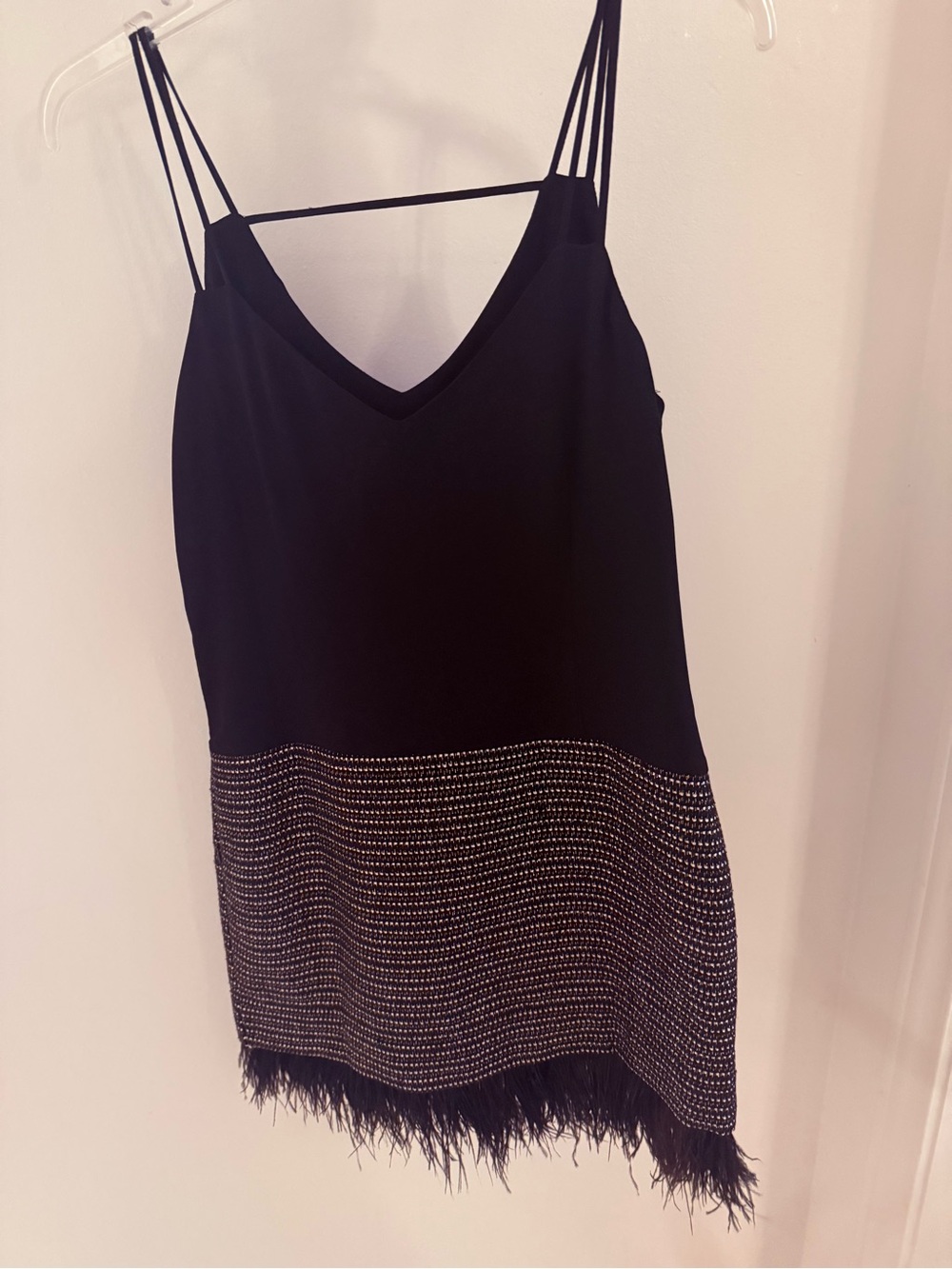 Greylin Black Threaded Feather-Hem Mini Dress